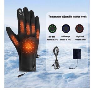 Heated Black unisex Gloves